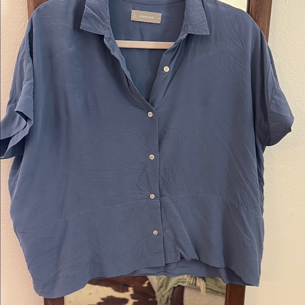 Everlane Blue Boxy Button Down Shirt with Notched Collar
